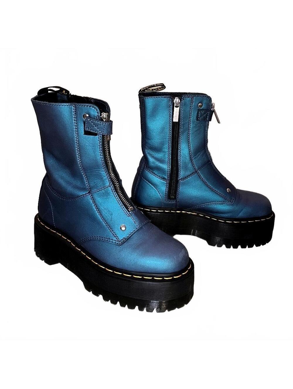 Dr. Martens Jetta Hi Max Teal Metallic Platform Boots US 7